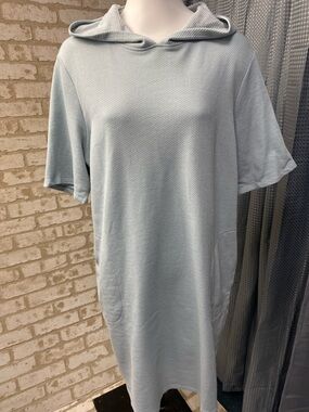 zuda Light Blue Hooded Short-Sleeve Shirt Dress